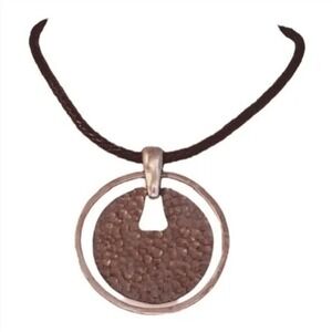 Large Hammered Metal Pendant Statement Necklace Silver Tone Black‎ Braided Cord